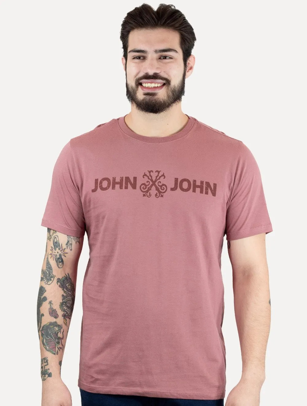 Camiseta John John Masculina JJ Basic Logo Rusty Rosa Médio