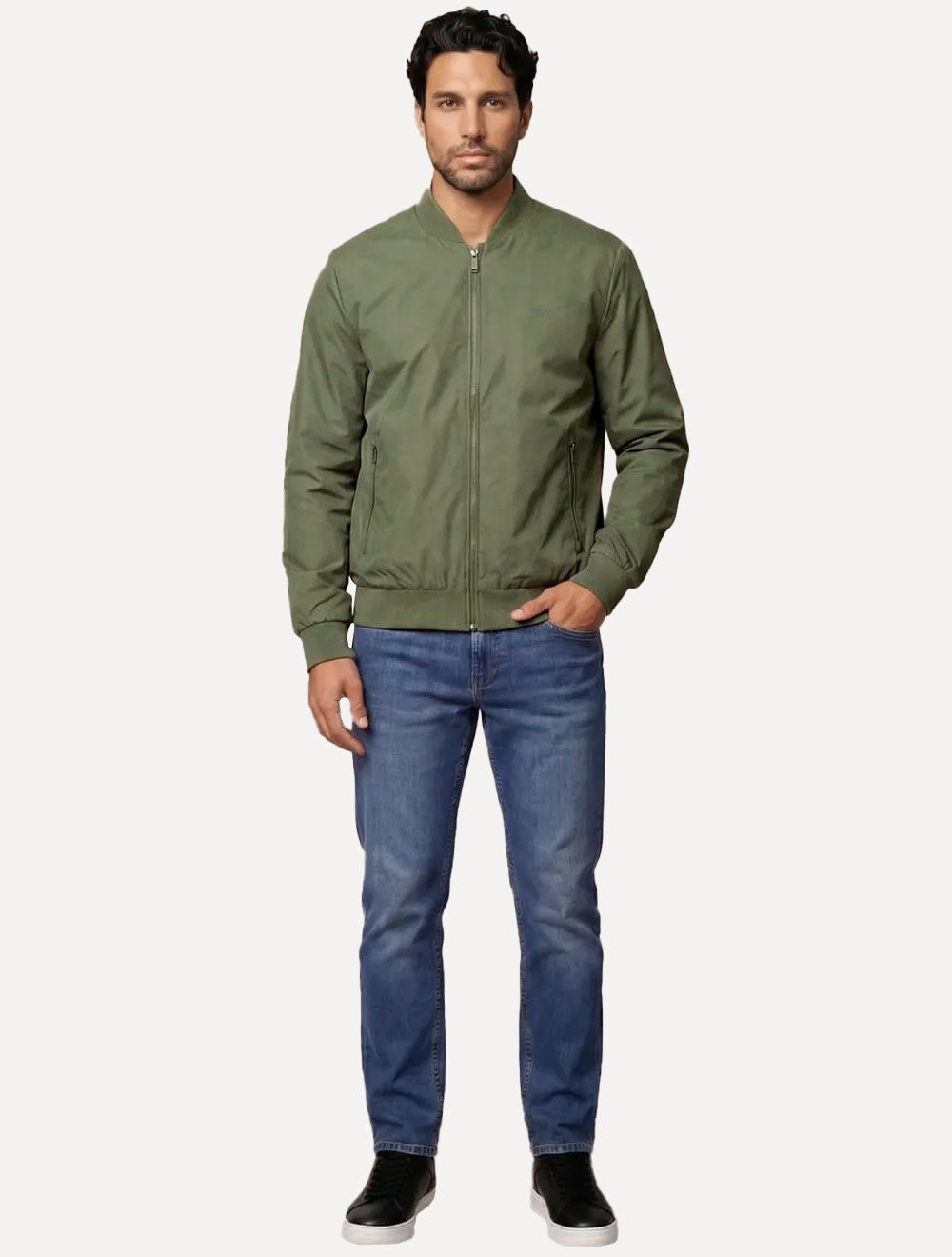 Jaqueta Calvin Klein Masculina Bomber Logo Full Zip Verde Oliva