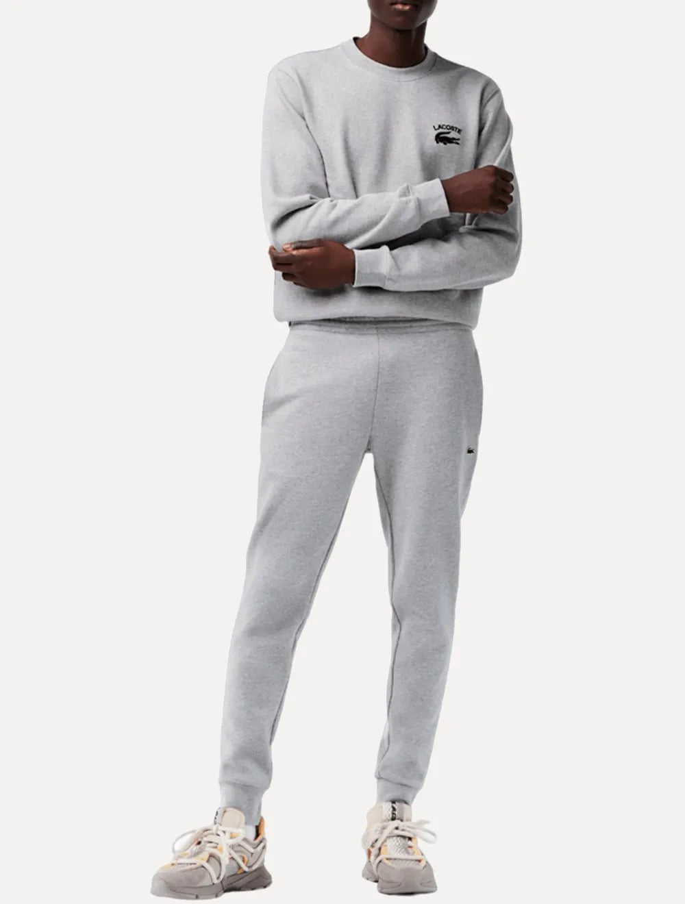 Calça Lacoste Masculina Moletom Sport Cotton Fleece Croco Cinza Mescla