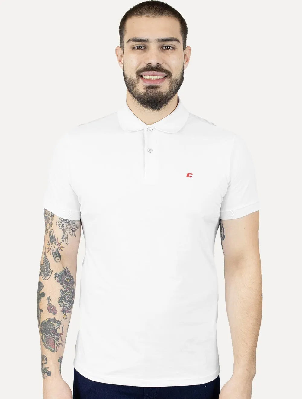 Polo Colcci Masculina Piquet Slim Red Mini Logo Branca