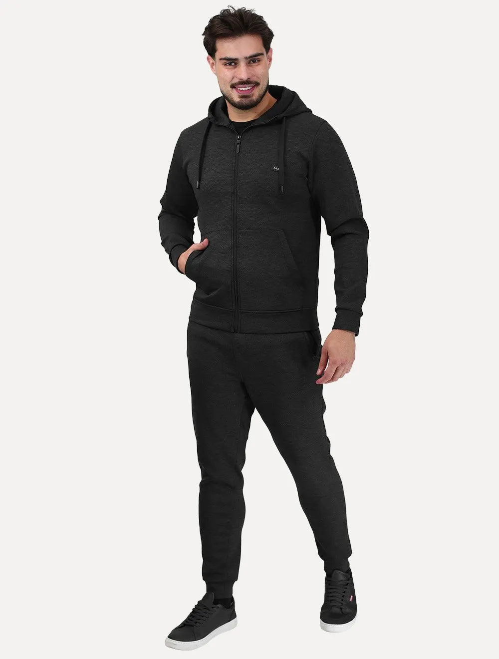 Conjunto Dixen Agasalho com Zíper Frontal Bolso Canguru Preto