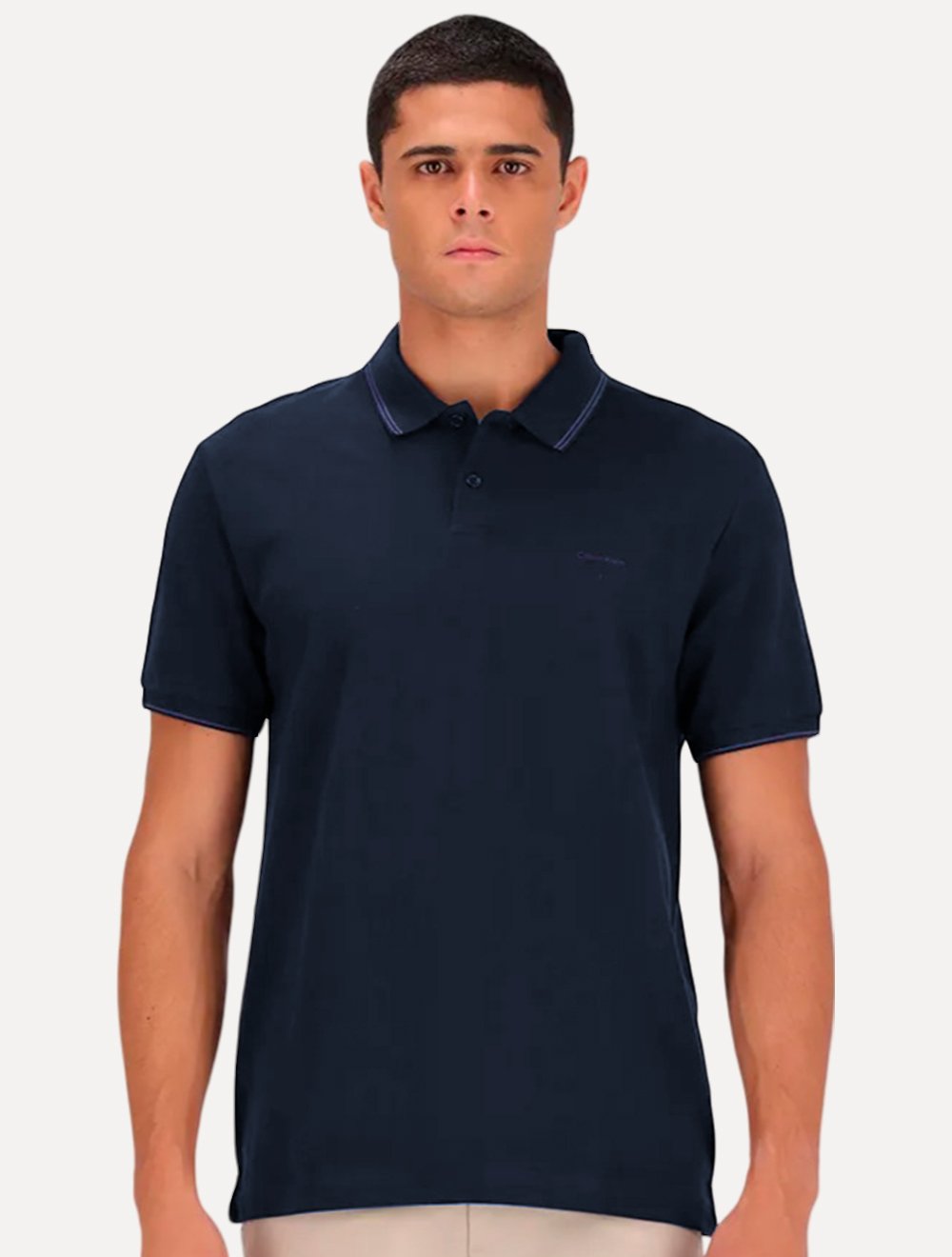 Polo Calvin Klein Piquet Regular Básica Friso Azul Marinho