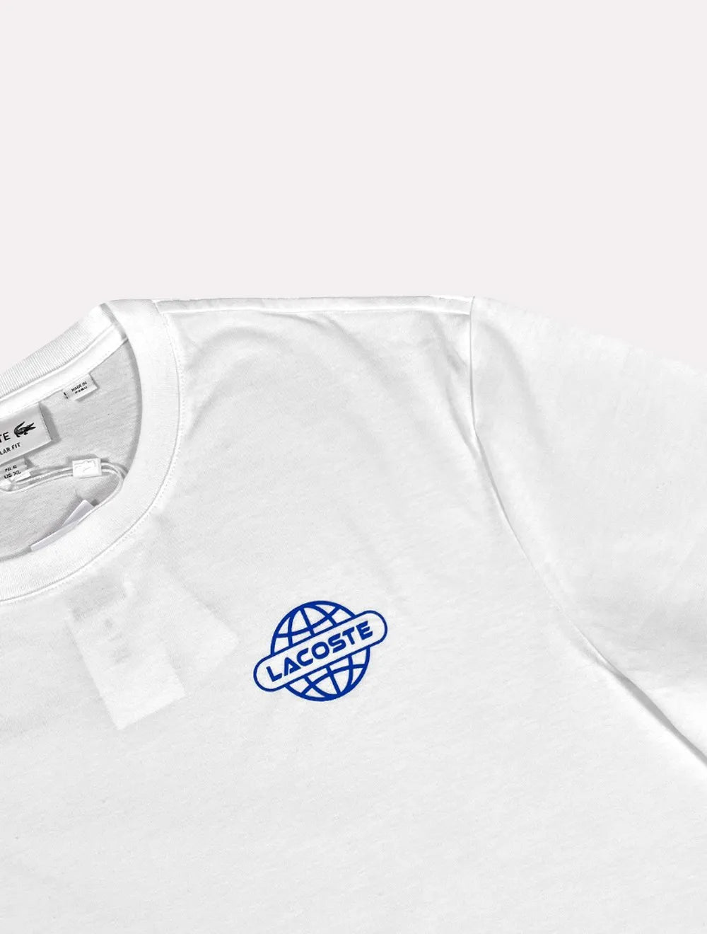 Camiseta Lacoste Masculina Regular Fit Blue Worldwide Branca