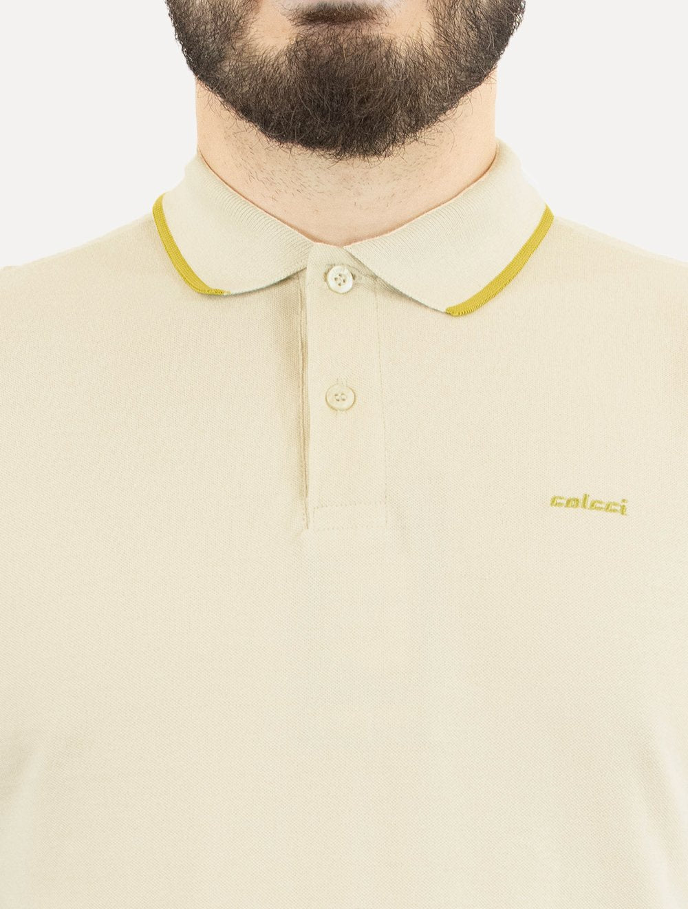 Polo Colcci Masculina Piquet Gold Frisos Simple Logo Areia