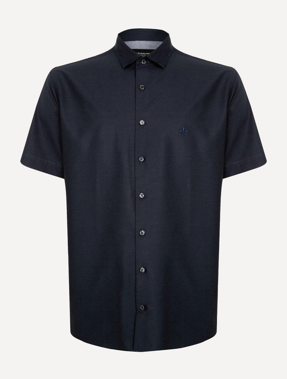 Camisa Dudalina Masculina Manga Curta Comfort Superfine Cotton Lisa Azul Marinho