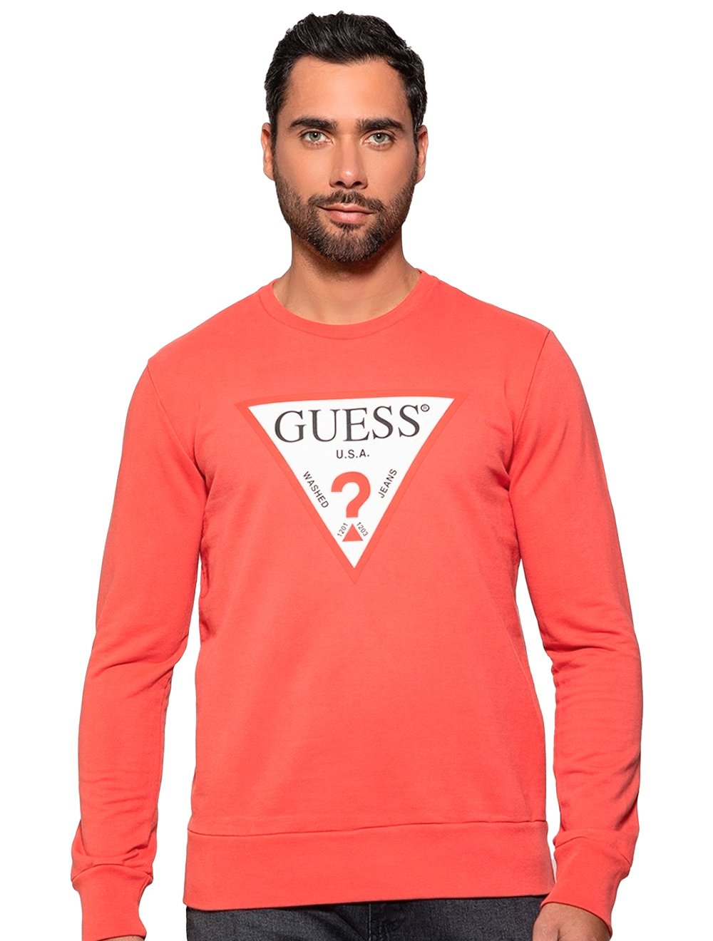 Moletom Guess Masculino Crewneck Triangle Logo Salmão