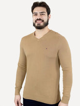 Suéter Tommy Hilfiger Masculino Crewneck Essential Cotton Cáqui