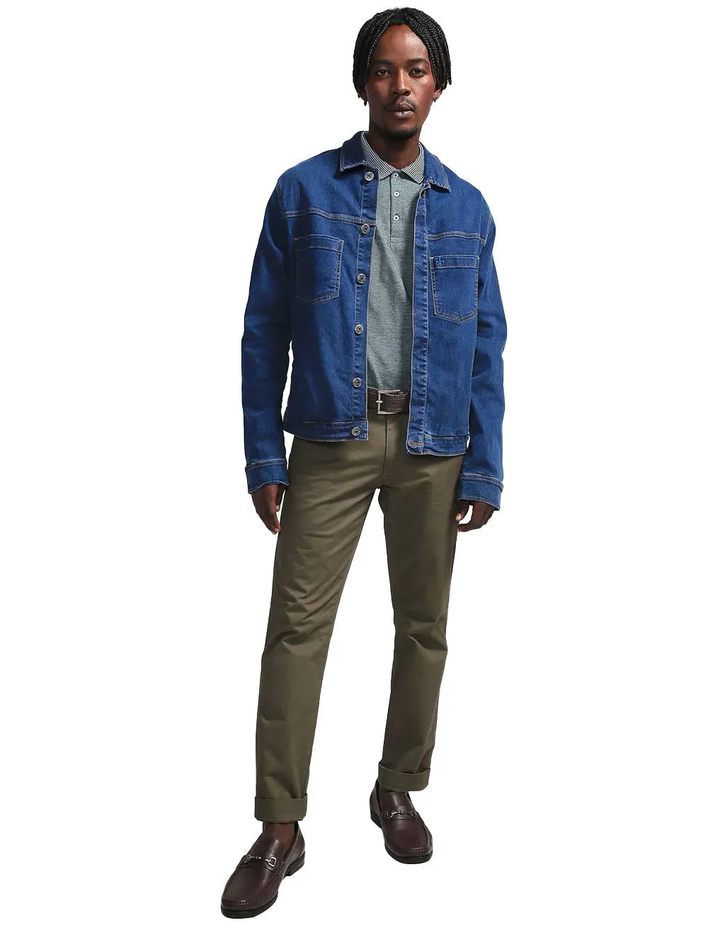 Jaqueta Dudalina Jeans Masculina Trucker Color Azul Médio