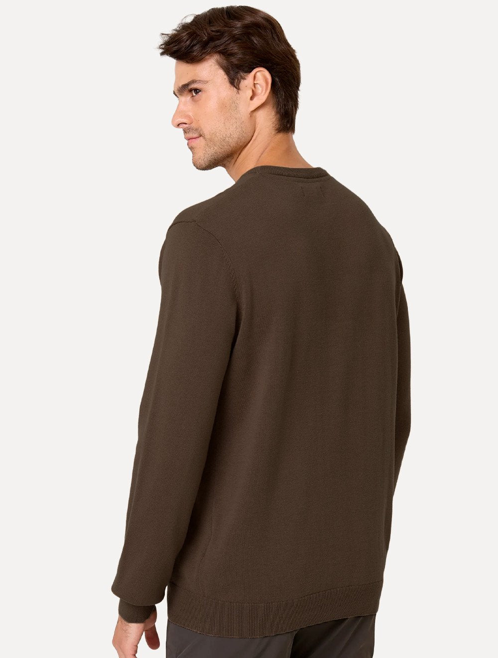 Suéter Dudalina Masculino Tricot Crewneck Basico Marrom Escuro