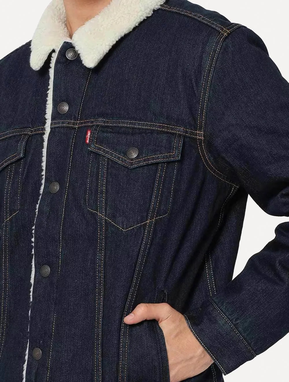 Jaqueta Levis Jeans Masculina Trucker Type 3 Sherpa Azul Escuro