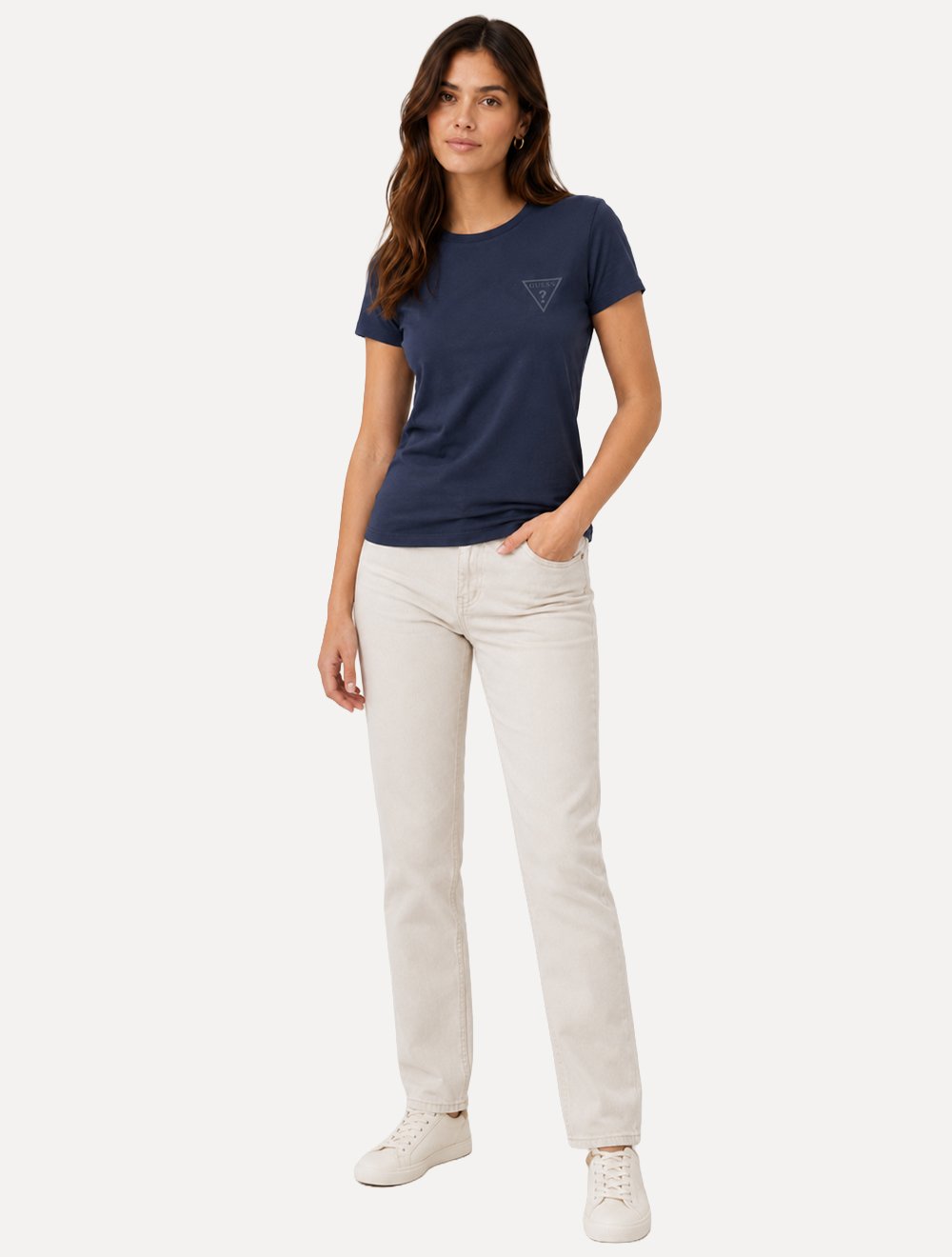 Camiseta Guess Feminina Chest Rubber Logo Azul Marinho