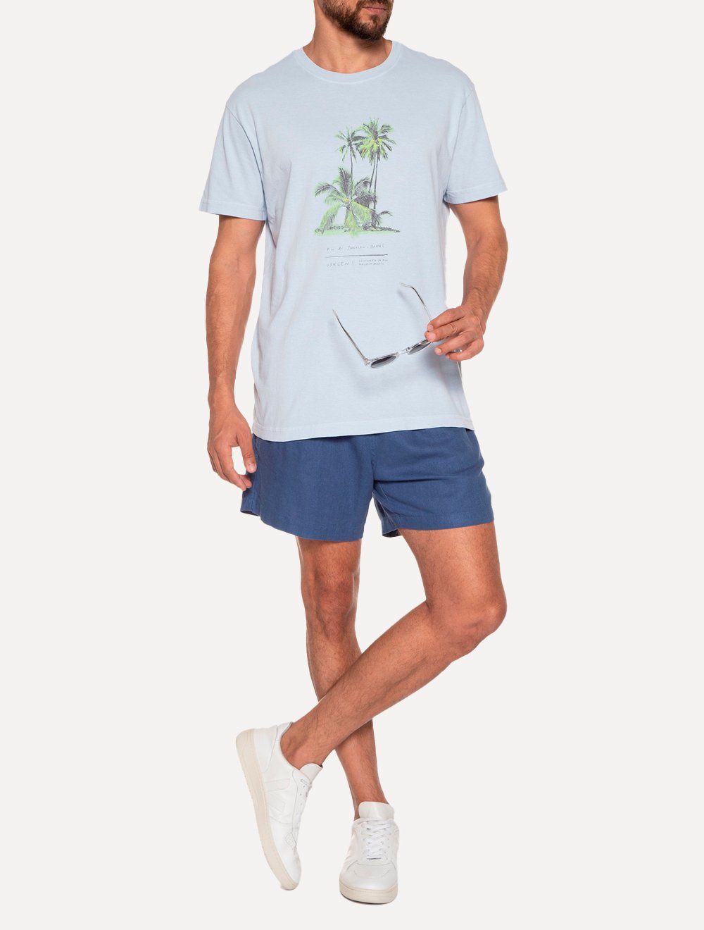 Camiseta Osklen Masculina Regular Stone Summer Palms Azul Claro