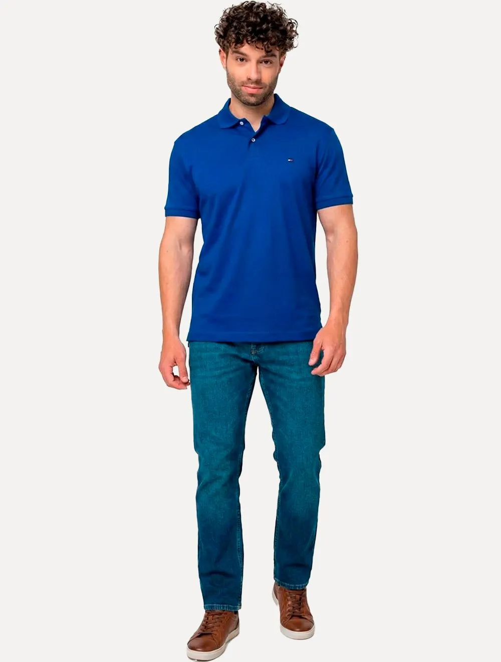 Polo Tommy Hilfiger Masculina Malha Liquid Cotton Seasonal Azul Royal