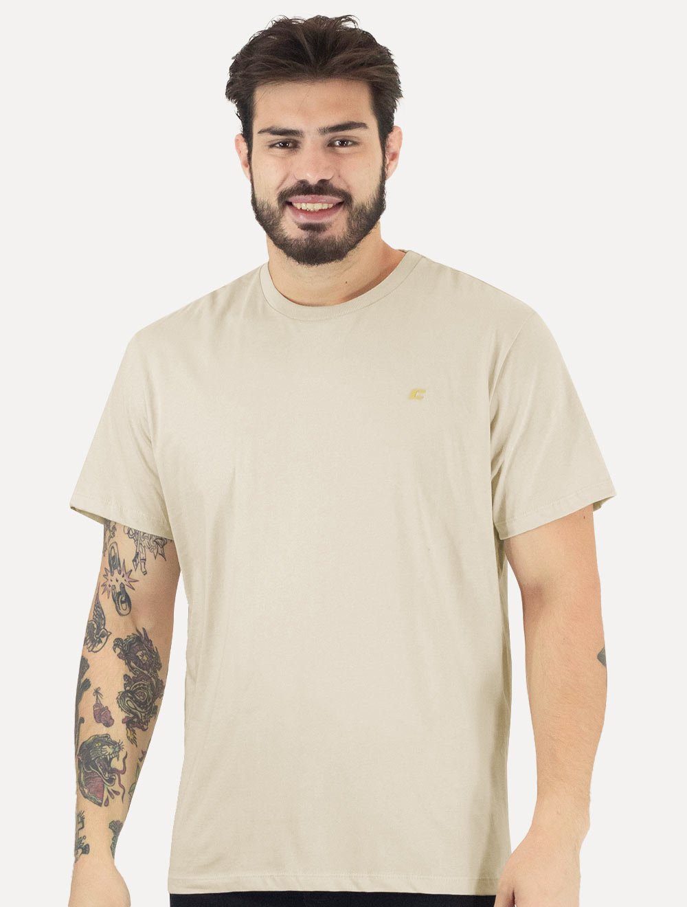 Camiseta Colcci Masculina Basica Logo Minimalista Off-White