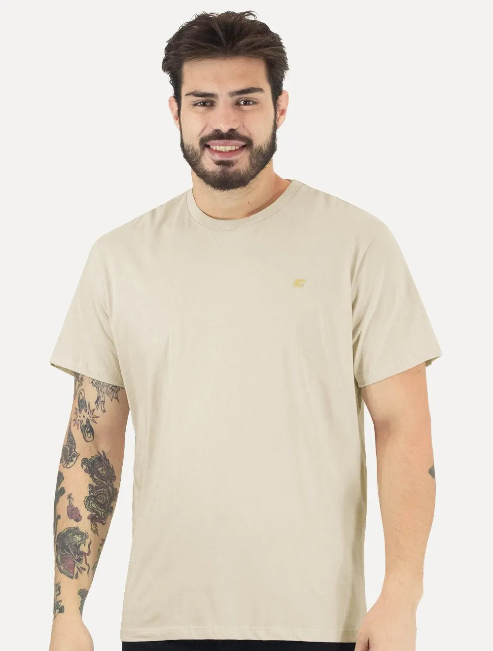 Camiseta Colcci Masculina Basica Logo Minimalista Off-White