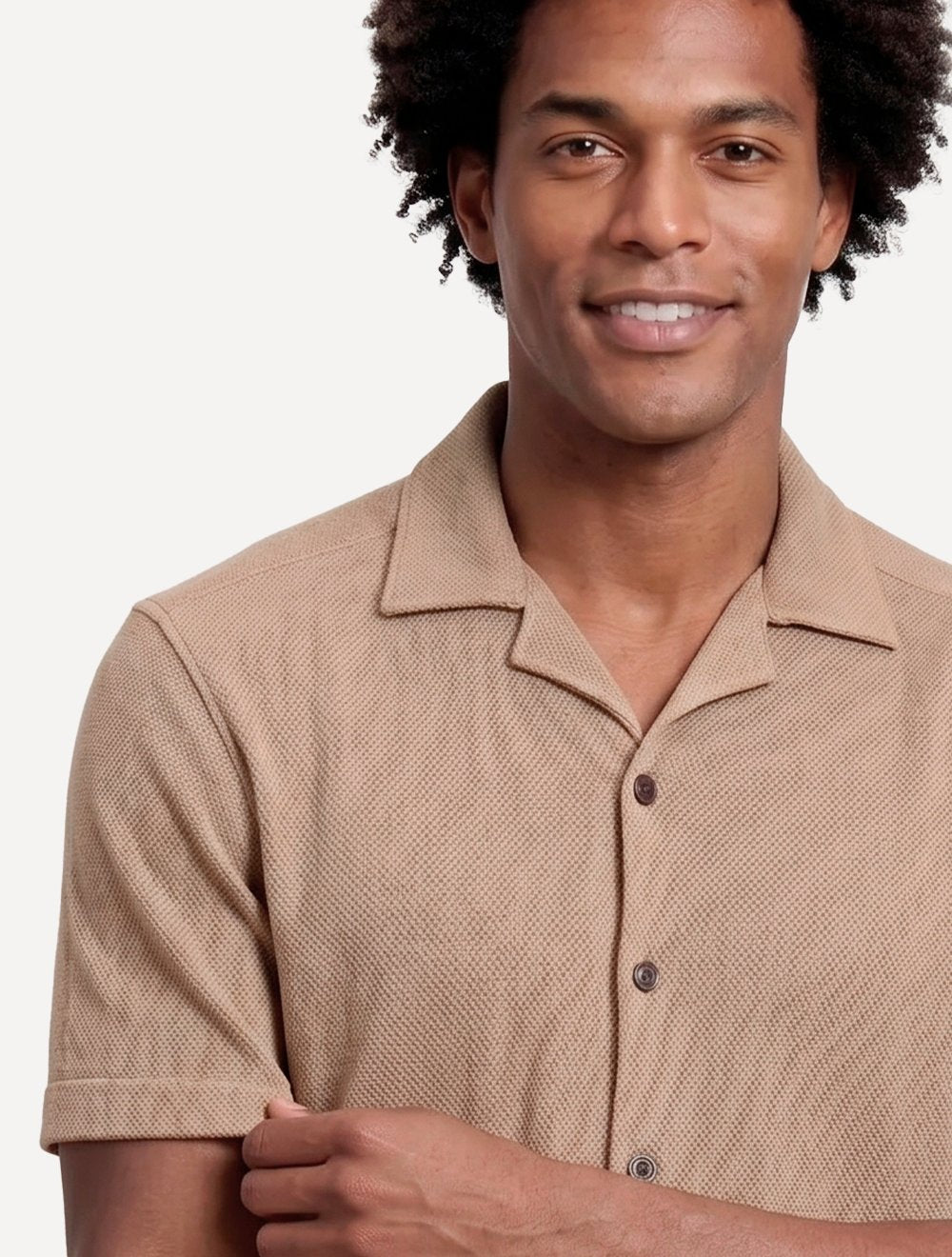 Camisa Aramis Masculina Manga Curta Piquet Bowling Tricot Areia