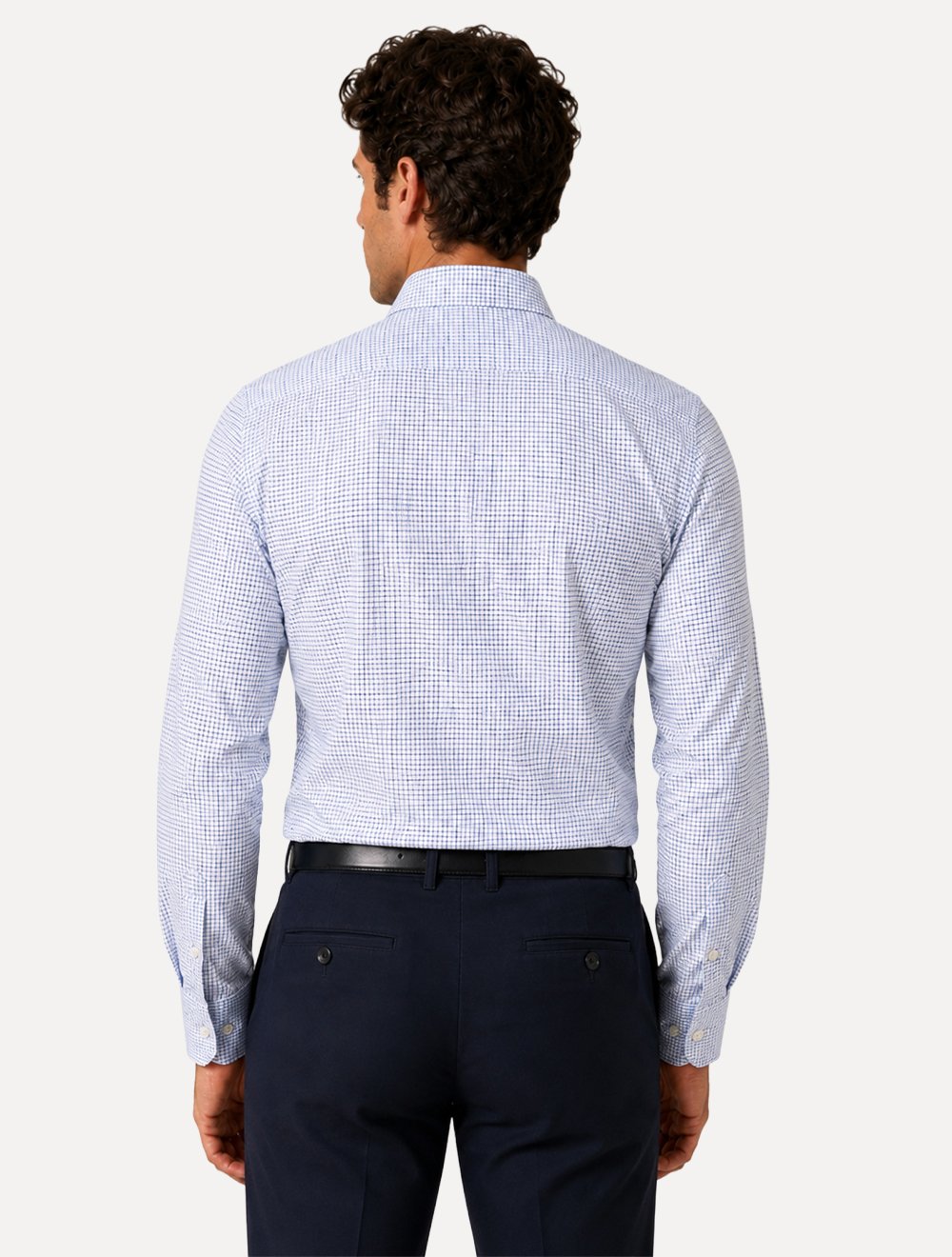 Camisa Dudalina Masculina Comfort Superfine Cotton Xadrez Mono Logo Azul Médio