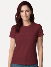 Camiseta Guess Feminina Bold Cursive Embossed Logo Bordô