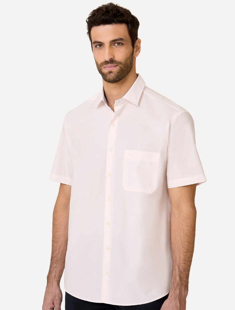 Camisa Dudalina Masculina Manga Curta Tricoline Lisa Rosa Claro