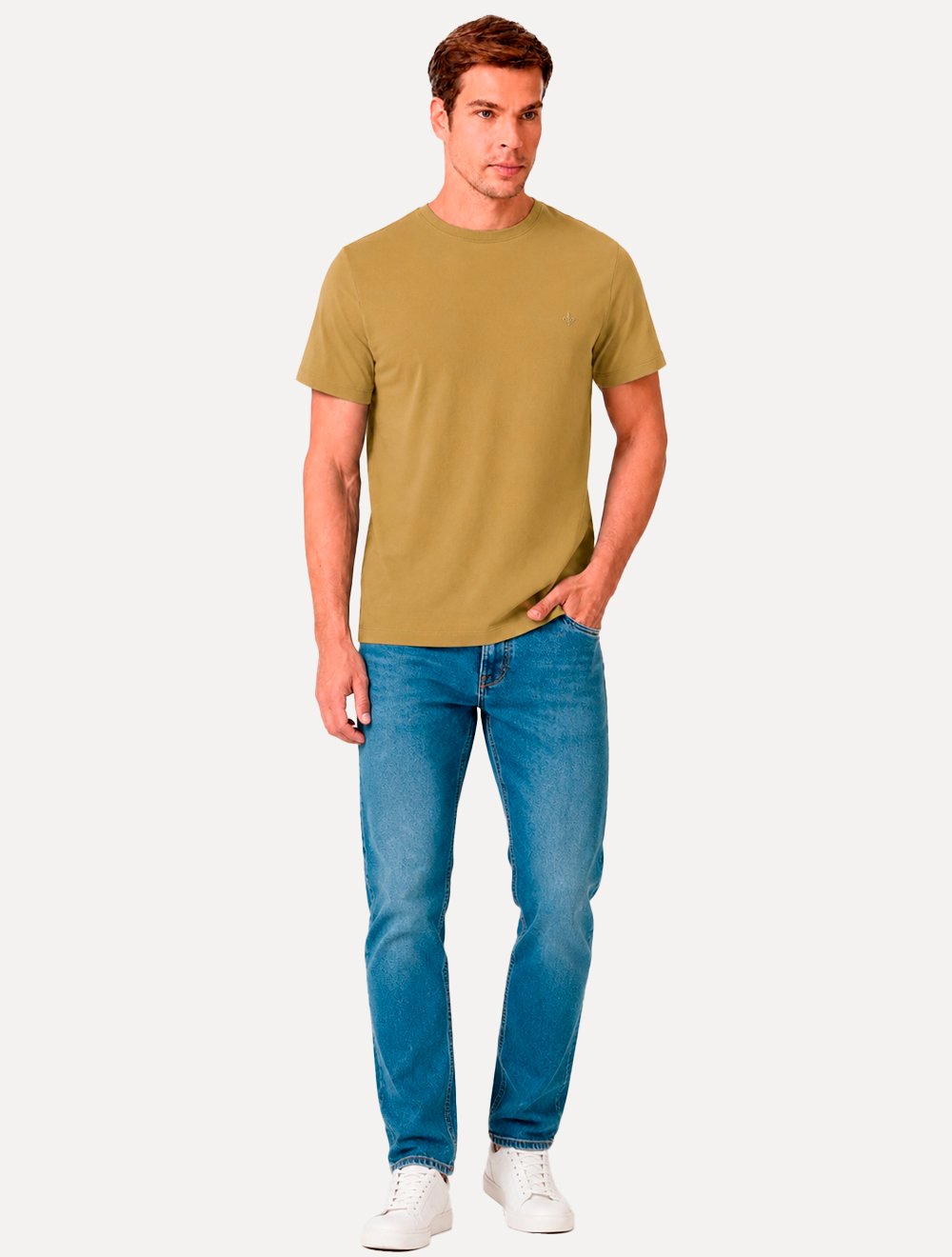 Camiseta Dudalina Masculina Essentials Modal Logo Amarelo Mostarda