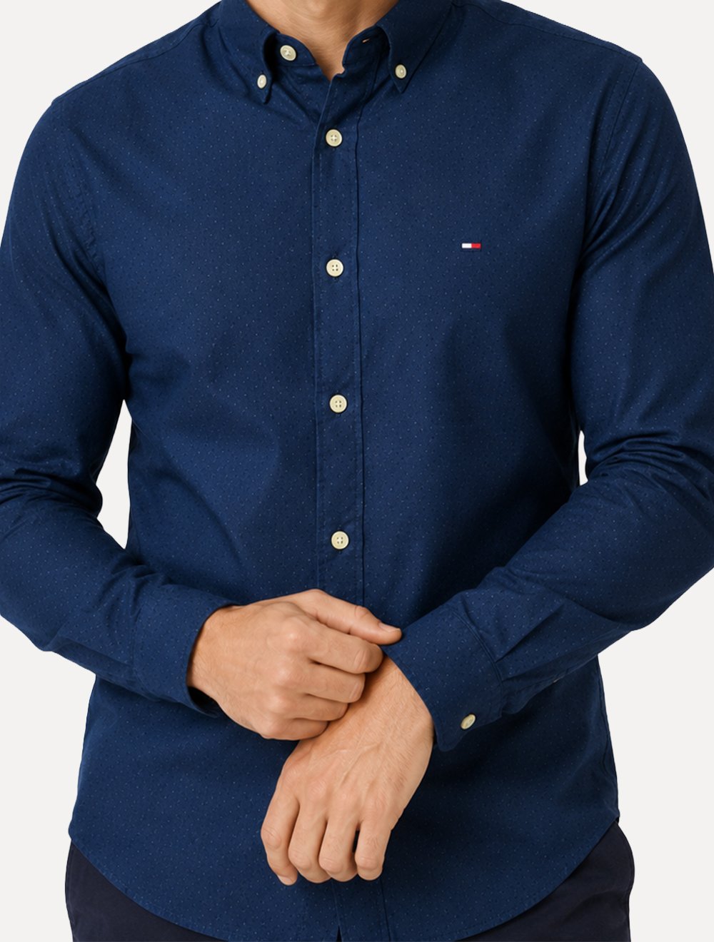Camisa Tommy Hilfiger Masculina Slim Flex Pop Small Dobby Azul Marinho