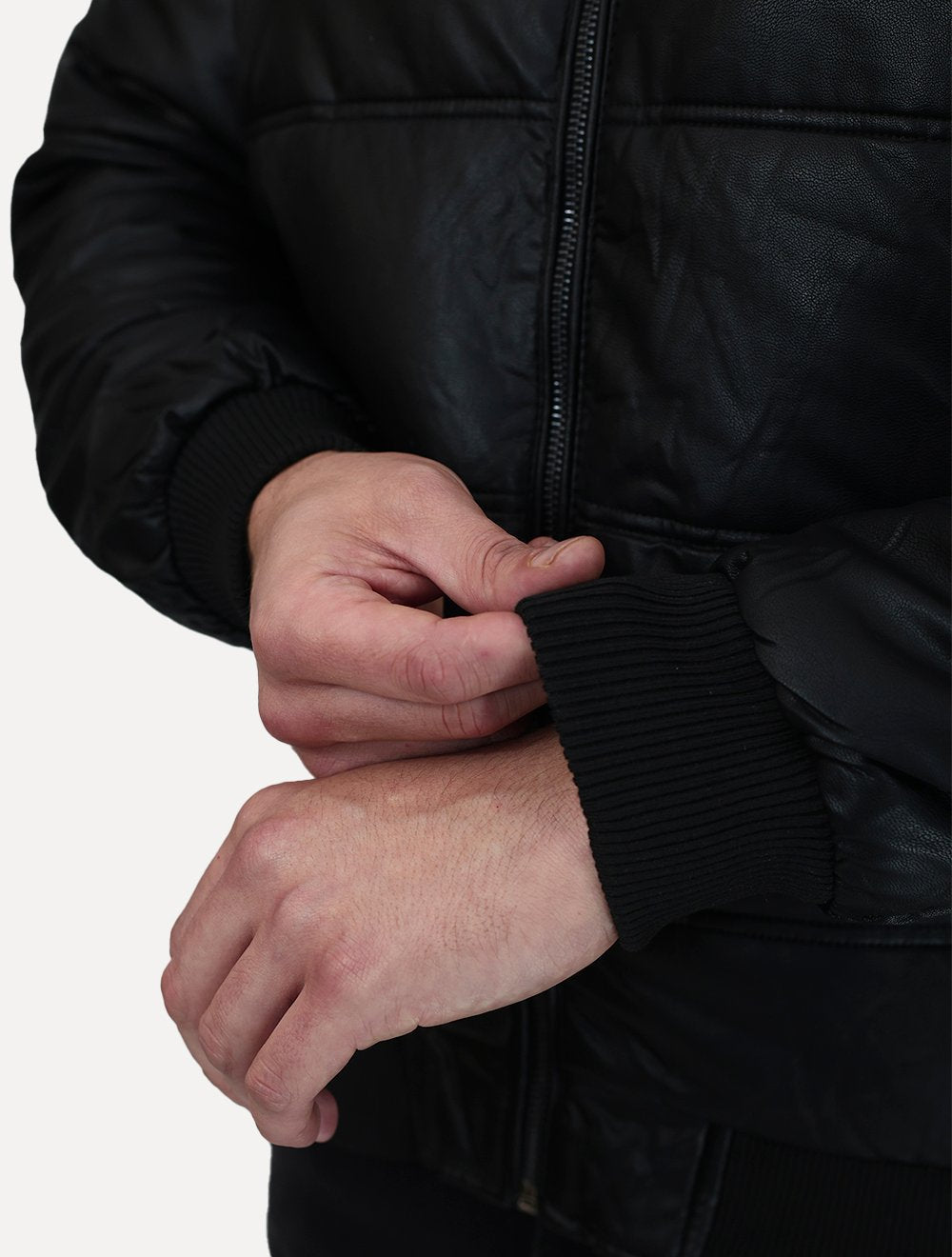 Jaqueta Dixen PU Manga Zíper Frontal Preto
