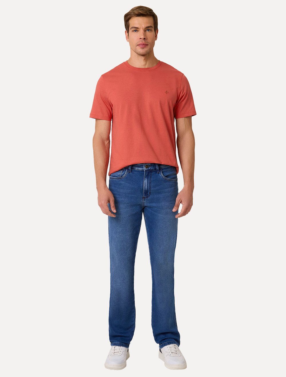 Camiseta Dudalina Masculina Essentials Modal Logo Laranja Médio