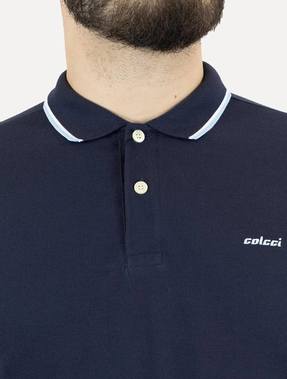 Polo Colcci Masculina Piquet Blue Frisos Simple Logo Azul Marinho
