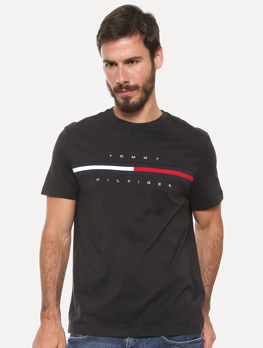 Camiseta Tommy Hilfiger Masculina Essential Flag Sash Preta