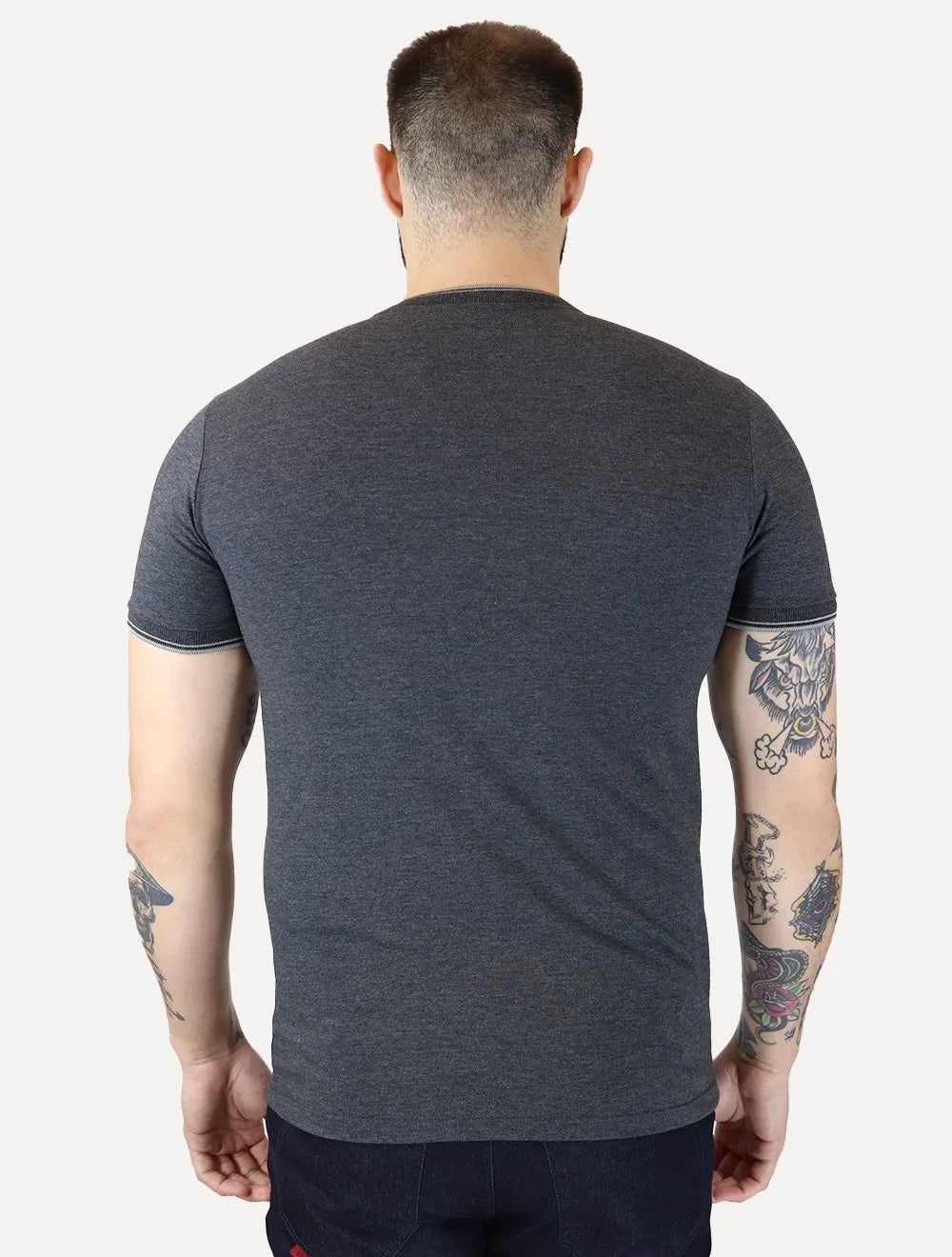 Polo Calvin Klein Masculina Slim Fit Gola Portuguesa Friso Chumbo