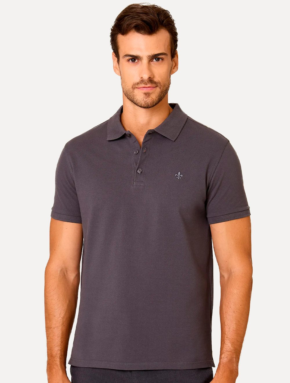 Polo Dudalina Piquet Essentials Cotton Basica Modal Cinza Escuro