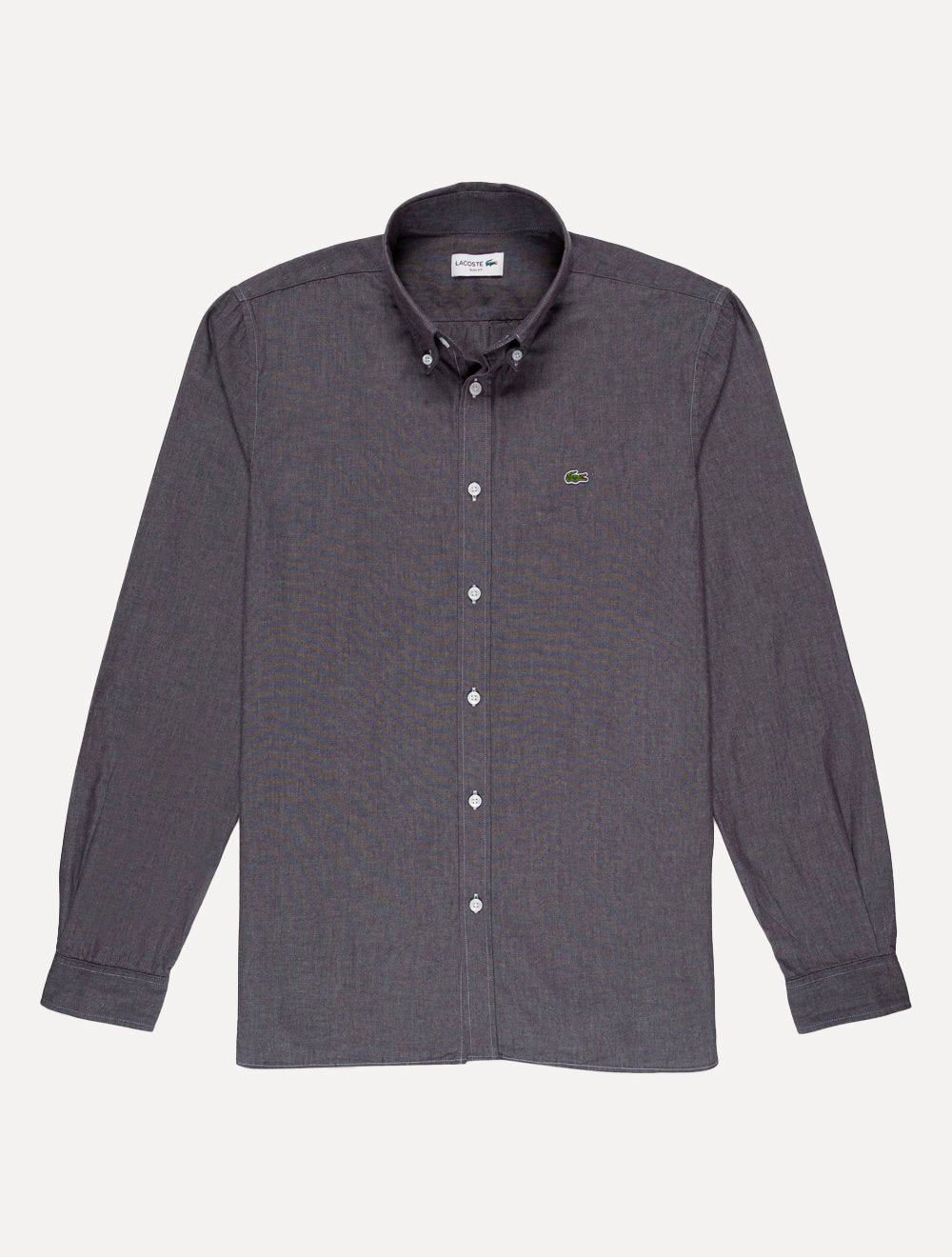Camisa Lacoste Masculina Slim Cotton Chambray Chumbo Mescla