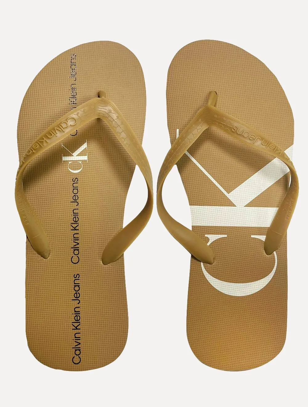 Chinelo Calvin Klein Jeans Logo Flow White Cáqui