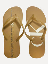 Chinelo Calvin Klein Jeans Logo Flow White Cáqui