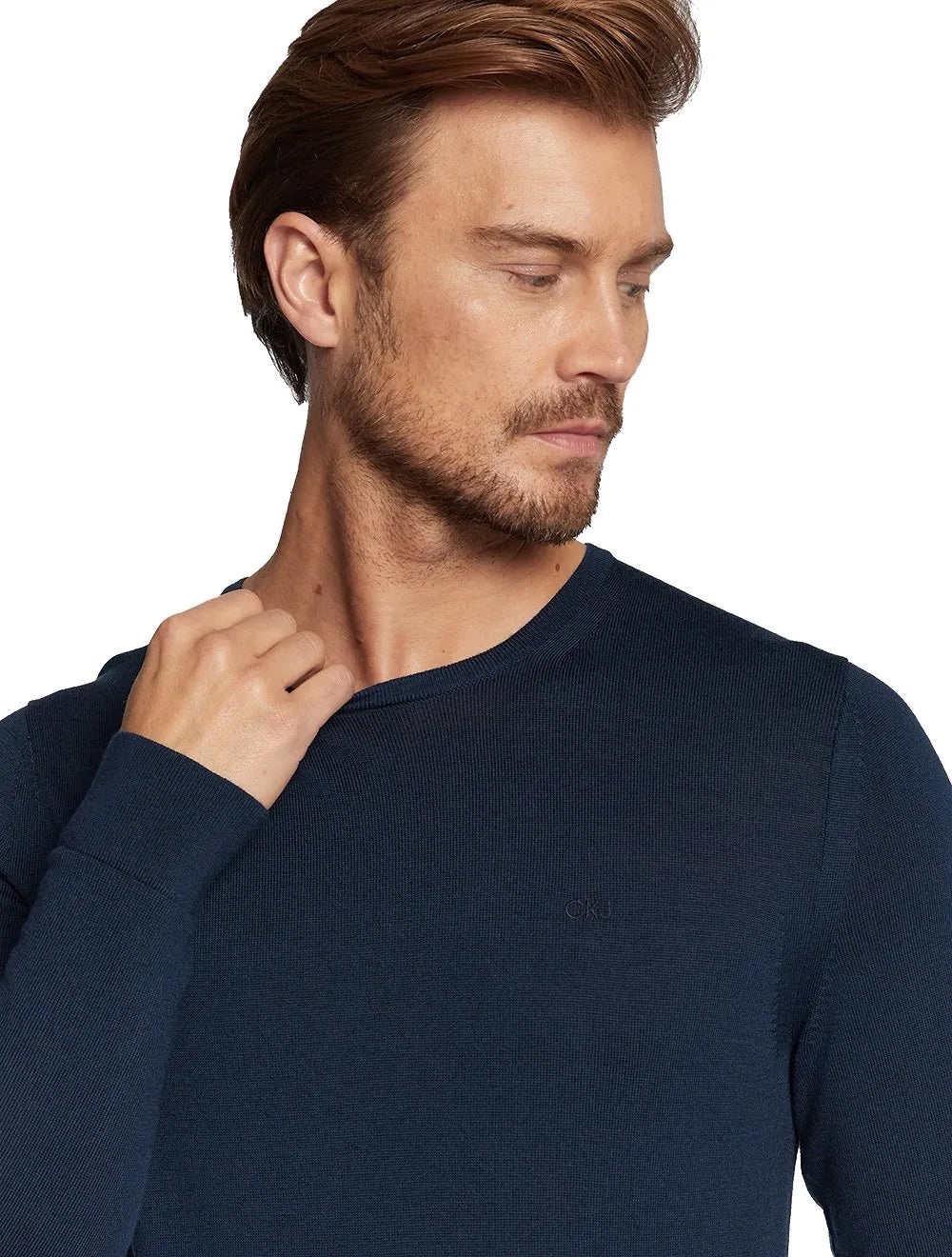 Suéter Calvin Klein Jeans Masculino Tricot Crewneck CKJ Logo Azul Marinho