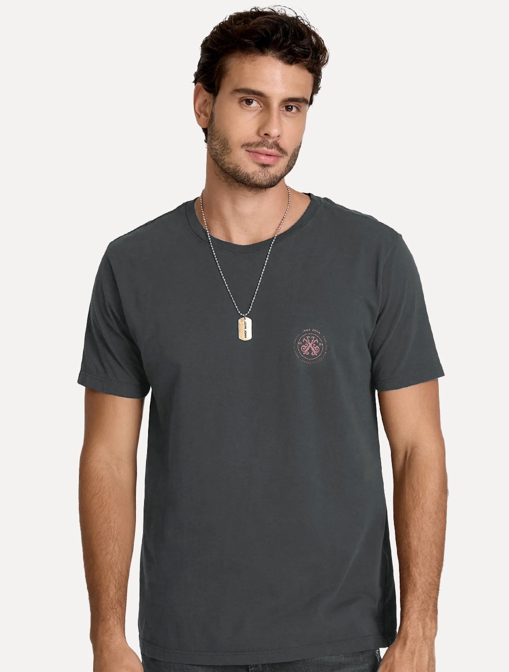 Camiseta John John Masculina Regular Fit Brand Circle Cinza Médio