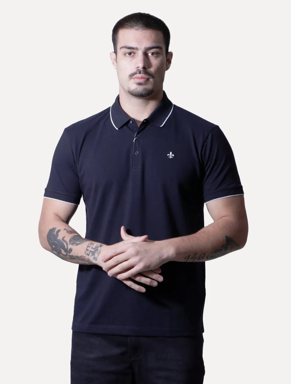 Polo Dudalina Masculina Piquet Chambray Azul Marinho