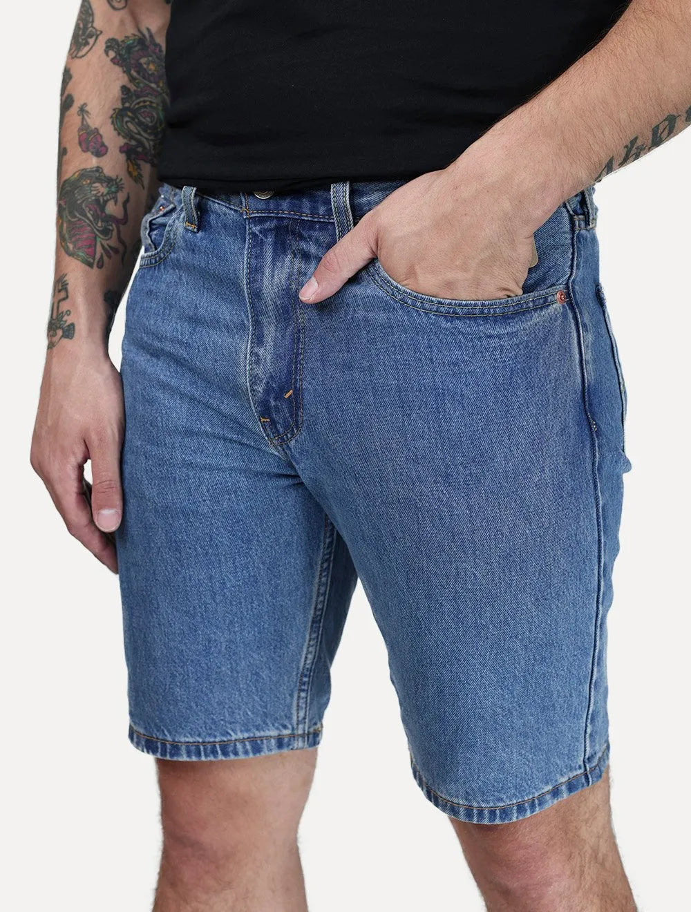 Bermuda Levis Jeans Masculina 405 Standard Shorts Stretch Azul