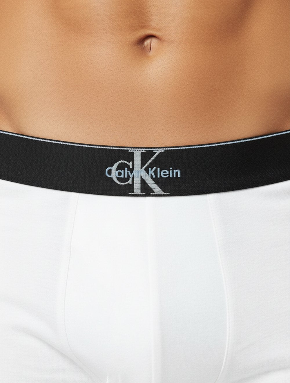 Cueca Calvin Klein Low Rise Trunk Cotton New Re Issue Blue Logo Branca