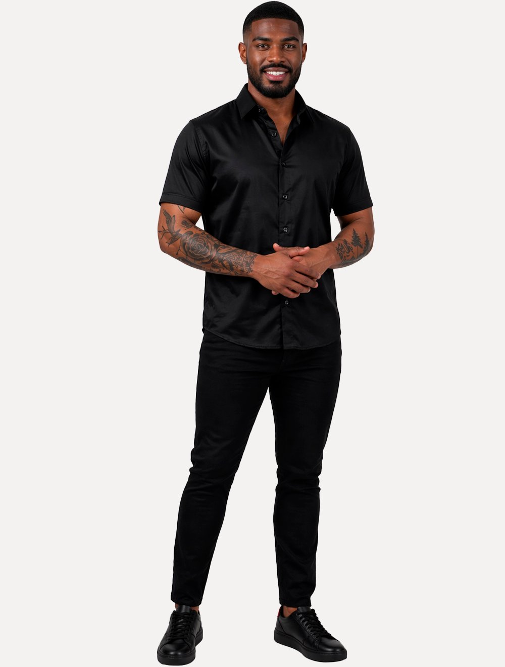 Camisa Aramis Masculina Manga Curta Slim Cetim Hudson Preto