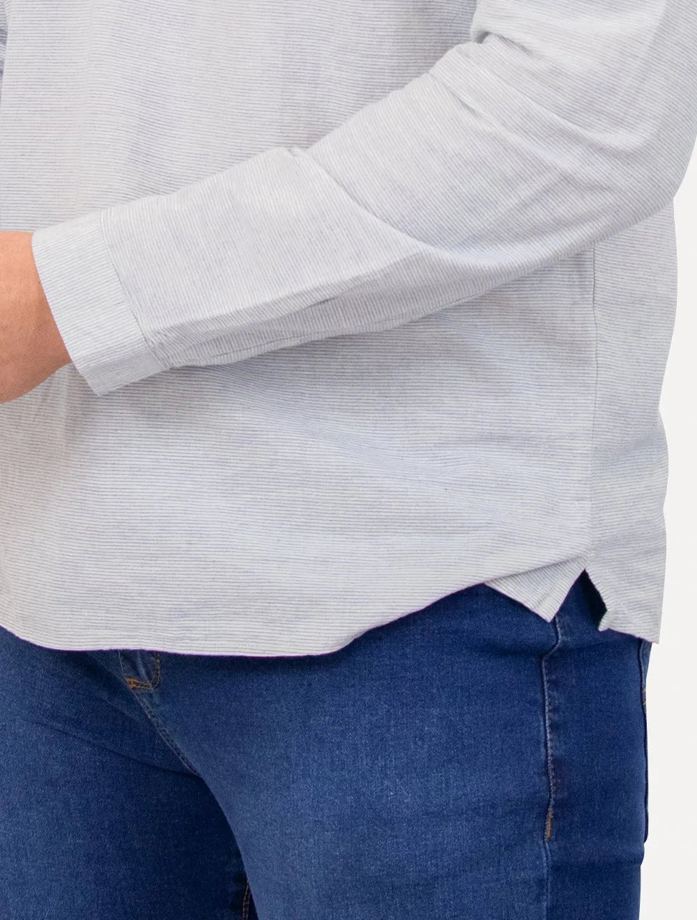 Camisa King & Joe Bata Masculina Manga Longa Henley Mini Listrada Azul