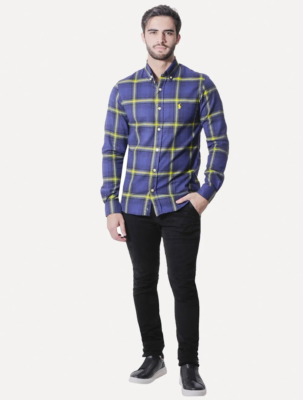 Camisa Ralph Lauren Masculina Custom Flannel Xadrez Banff Azul Marinho