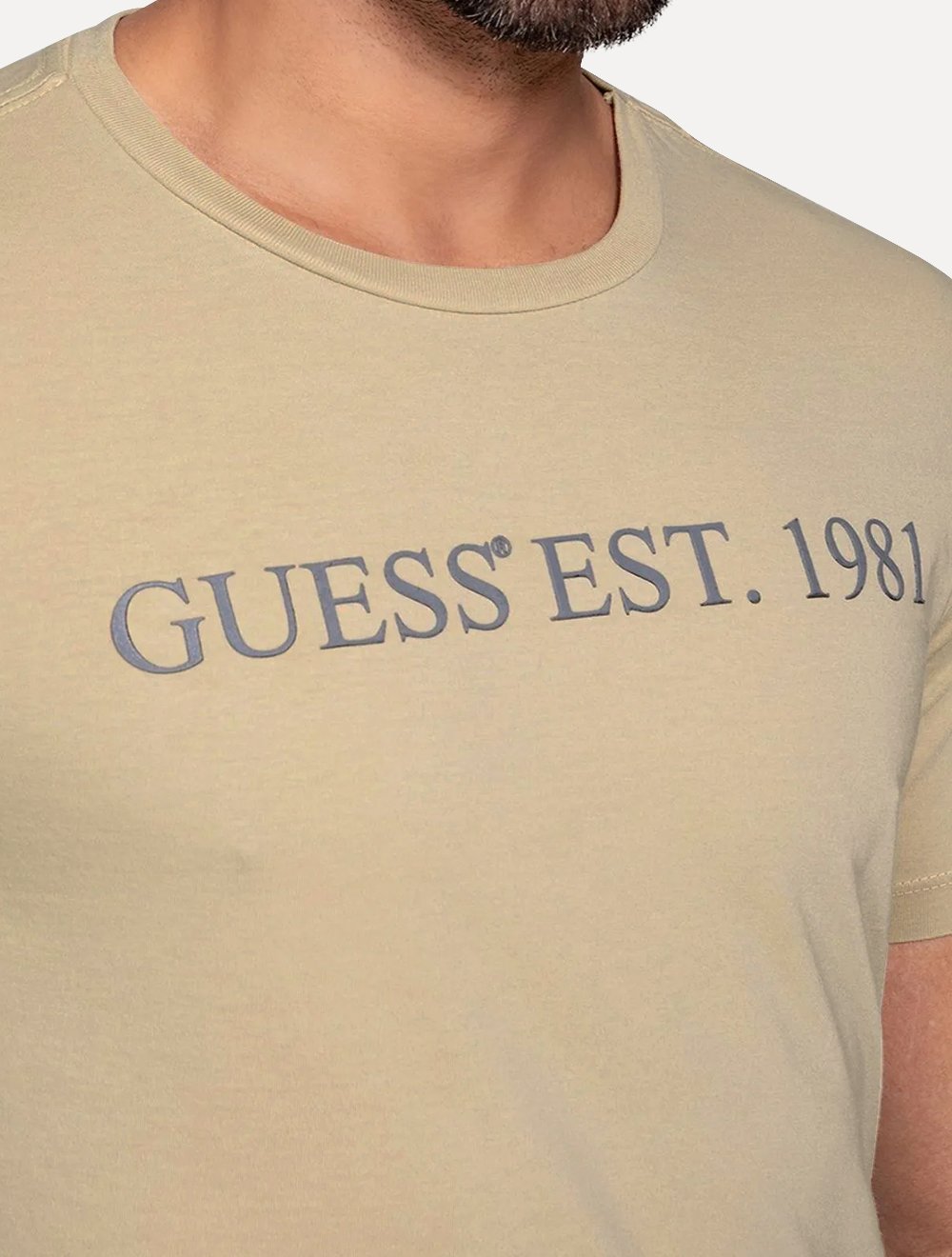 Camiseta Guess Masculina Est 1981 Relevo Cáqui Claro