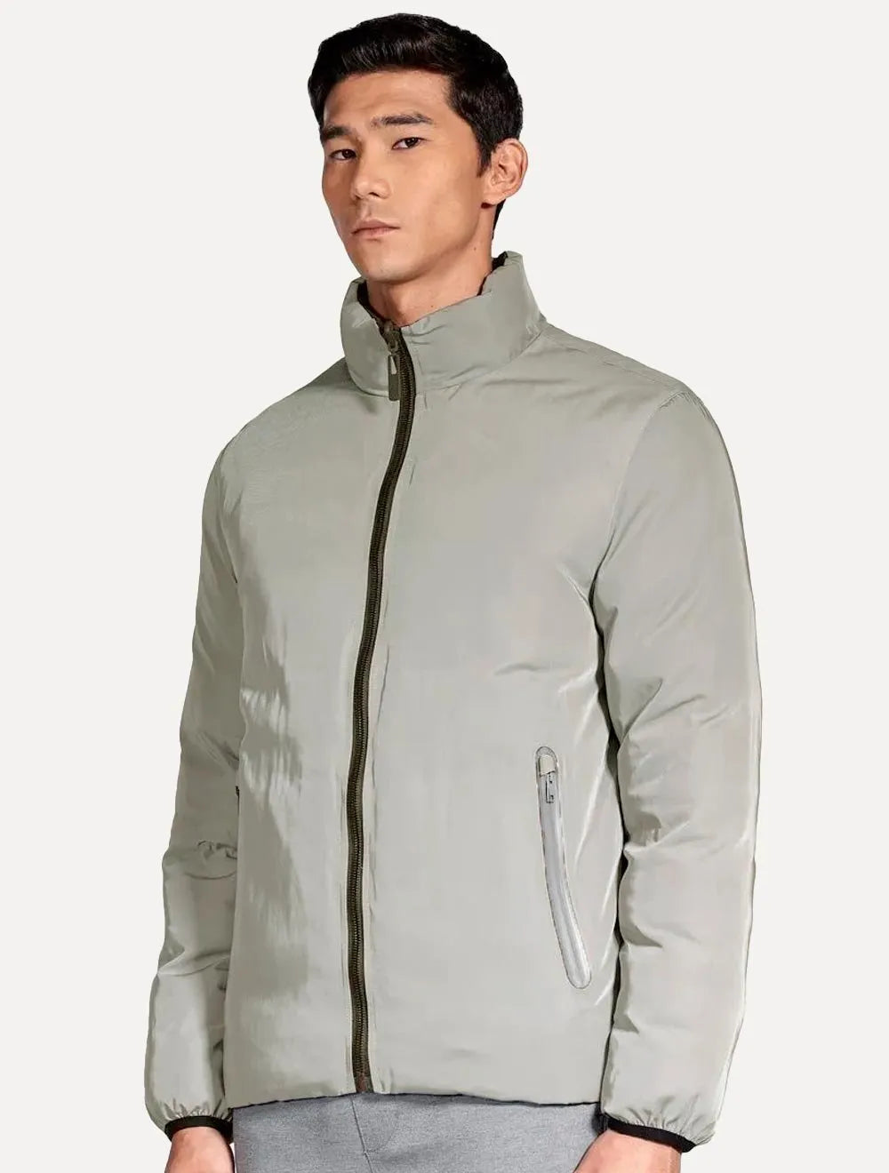 Jaqueta Aramis Masculina Nylon Dupla Face Brown Puffer Cinza