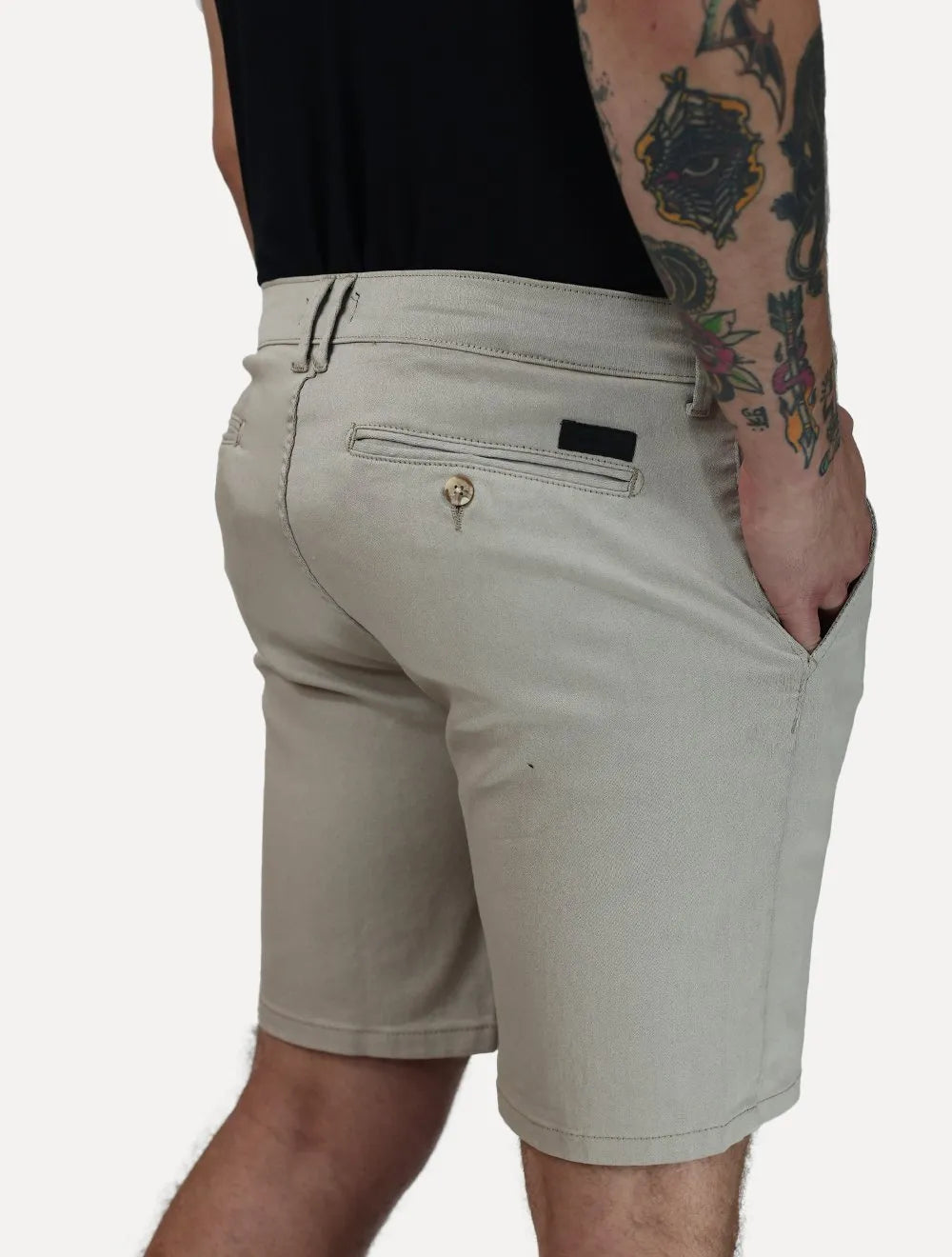 Bermuda K&J Black Masculina Casual Flex Cetim Cáqui