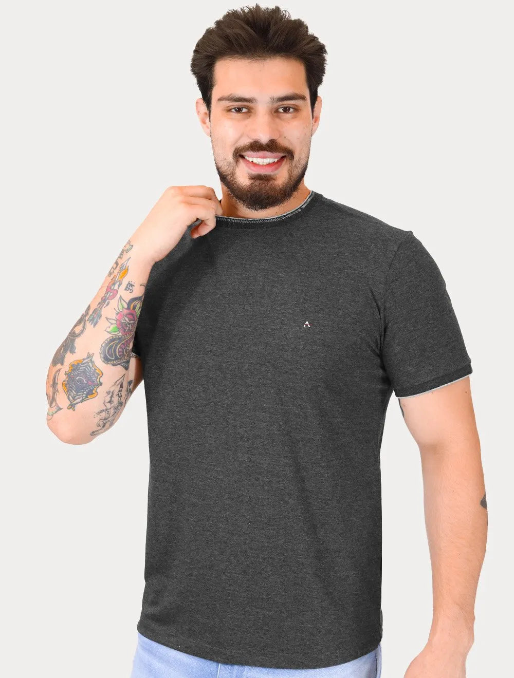 Camiseta Aramis Masculina Grey Friso Gola Grafite Mescla