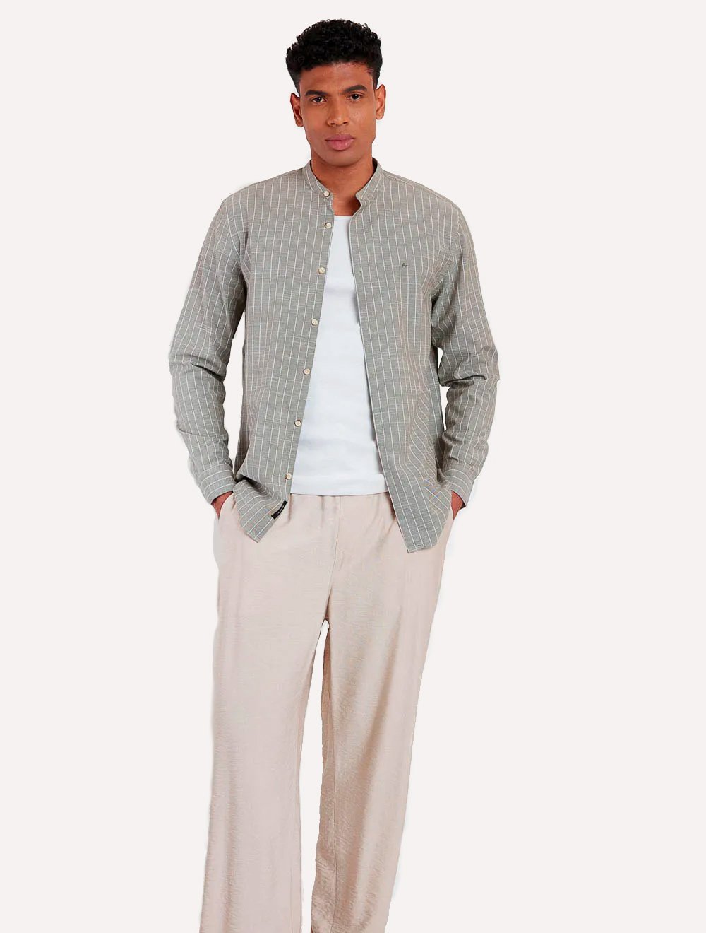 Camisa Aramis Masculina Regular Gola Padre Listras Verde