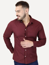 Camisa Tommy Jeans Masculina Slim Original Stretch Bordô
