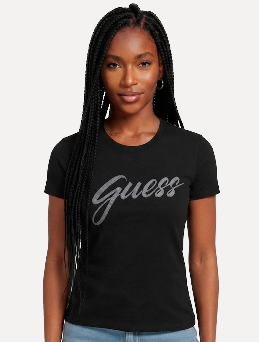 Camiseta Guess Feminina Signature Bright Logo Preta