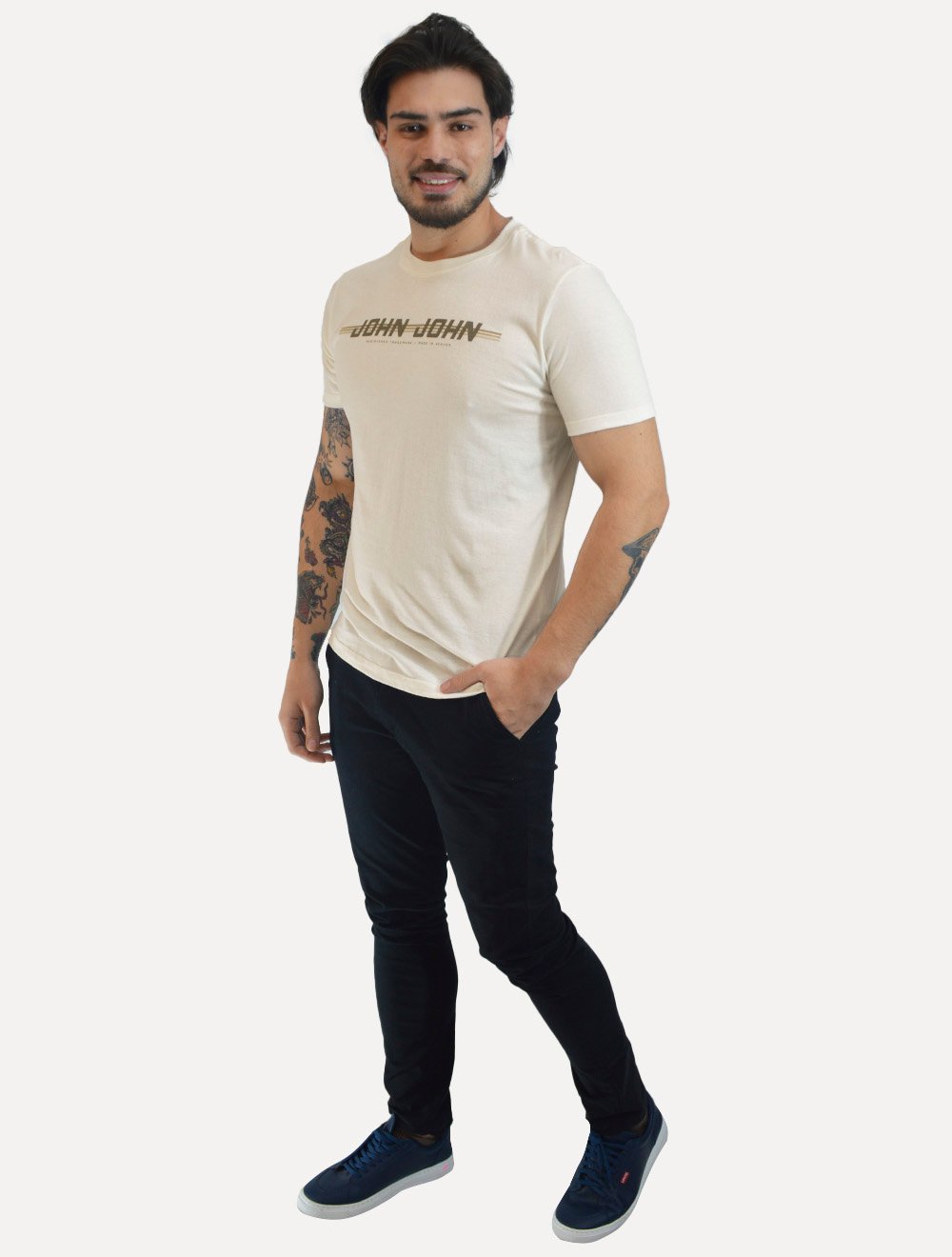 Camiseta John John Masculina Regular Fit Route Off White